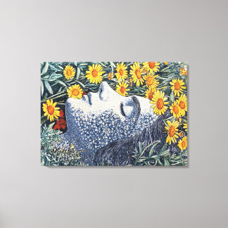 夢を見る女性顔花詳細プリント キャンバスプリント