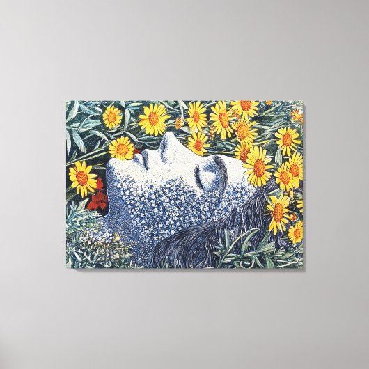 夢を見る女性顔花詳細プリント キャンバスプリント (正面)