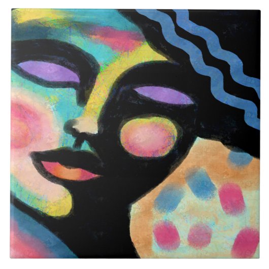 夢を見る抽象芸術デジタルポートレートの女性 タイル (正面)