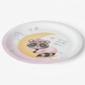夢を見る月のアライグマの女の子の赤ちゃんシャワー ペーパープレート (アングル)