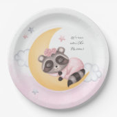 夢を見る月のアライグマの女の子の赤ちゃんシャワー ペーパープレート (正面)
