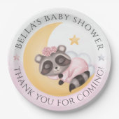夢を見る月のアライグマの女の子の赤ちゃんシャワー ペーパープレート (正面)