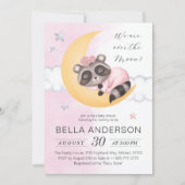 夢を見る月のアライグマの女の子の赤ちゃんシャワー 招待状 (正面)