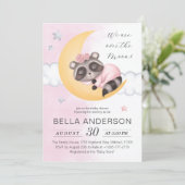 夢を見る月のアライグマの女の子の赤ちゃんシャワー 招待状 (スタンド正面)