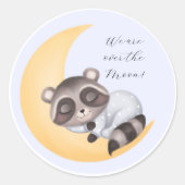 夢を見る月のアライグマ男の子の赤ちゃんシャワースクアール ラウンドシール (正面)