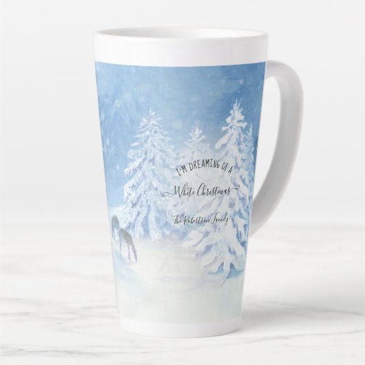 夢を見る白いクリスマスの雪の木の家族 カフェラテマグ (右アングル)