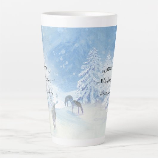 夢を見る白いクリスマスの雪の木の家族 カフェラテマグ (正面)