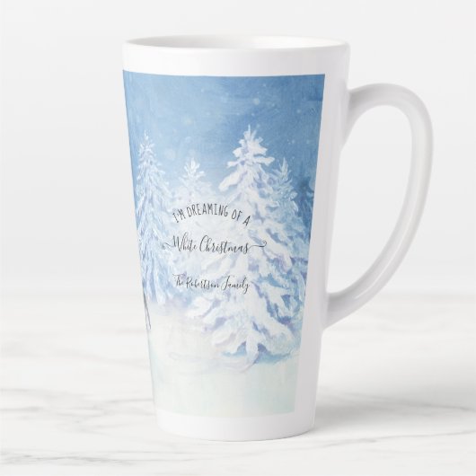 夢を見る白いクリスマスの雪の木の家族 カフェラテマグ (右)
