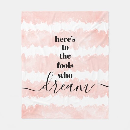 夢を見る者ストライプにピンクの水色の花を贈る フリースブランケット (正面)