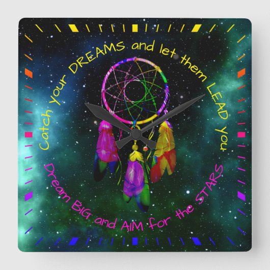 夢を見るBoho Chic スクエア壁時計 (正面)