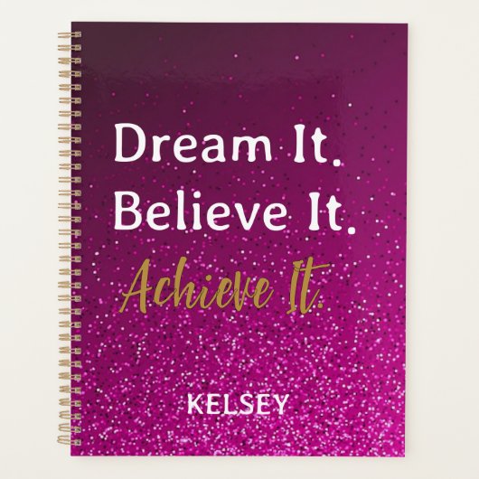 夢を見信じてそれをピンクにやる気を起こさせるする プランナー手帳 (正面)