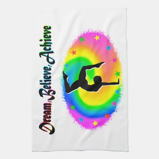 夢を見信じて体操の夢を実現する キッチンタオル (縦)