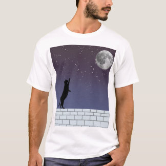 夢を高く – 夜空の猫デザイン Tシャツ