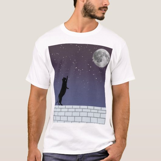 夢を高く – 夜空の猫デザイン Tシャツ (正面)