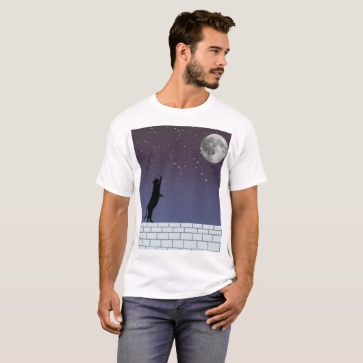 夢を高く – 夜空の猫デザイン Tシャツ (正面フル)