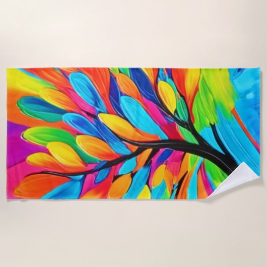 夢カラフルの木 ビーチタオル (正面)