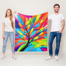 夢カラフルの木 フリースブランケット