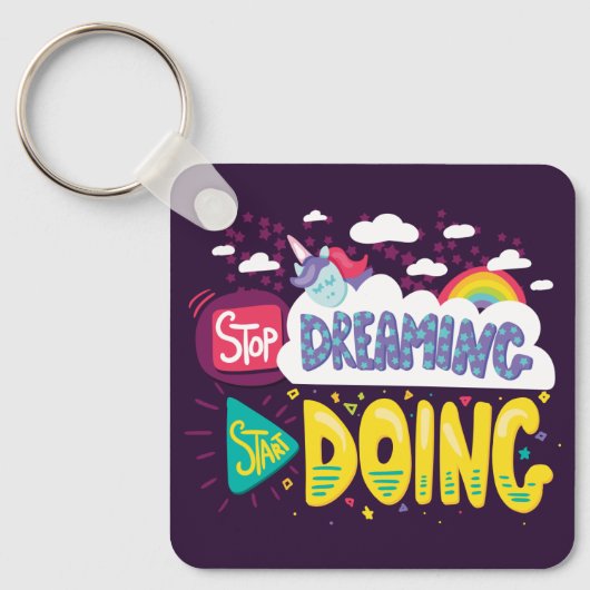 夢ストップを見て、ダークパープル金属の実行を開始 キーホルダー (正面)