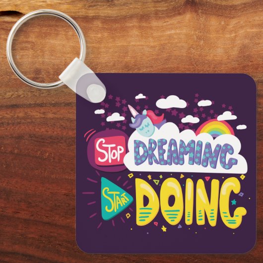 夢ストップを見て、ダークパープル金属の実行を開始 キーホルダー (正面)