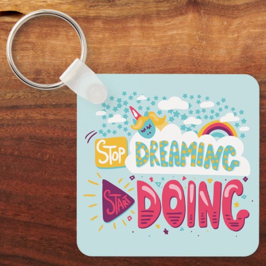 夢ストップ見、ターコイズ金属の実行淡い色の開始 キーホルダー (正面)