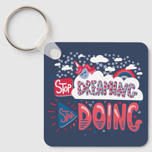 夢ストップ見、ネイビーブルーメタルの実行を開始 キーホルダー (正面)