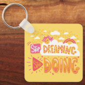 夢ストップ見、黄色の金属淡い色のの実行を開始 キーホルダー (正面)