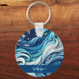 夢パーソナライズされたのような青と霜の降りた冬の渦巻き キーホルダー