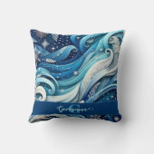 夢パーソナライズされたのような青と霜の降りた冬の渦巻き クッション (裏面)