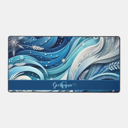 夢パーソナライズされたのような青と霜の降りた冬の渦巻き デスクマット (正面)