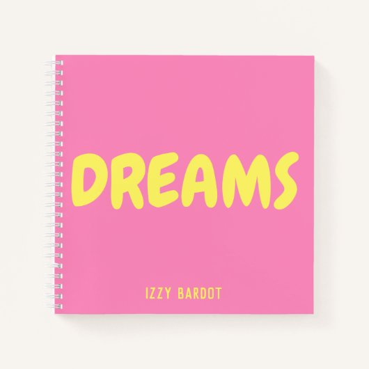 夢ホットピンクと黄色のノートブック名付き ノートブック (正面)