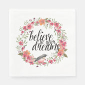 夢信じの中で鳥ピンクのフローラ スタンダードランチョンナプキン (正面)