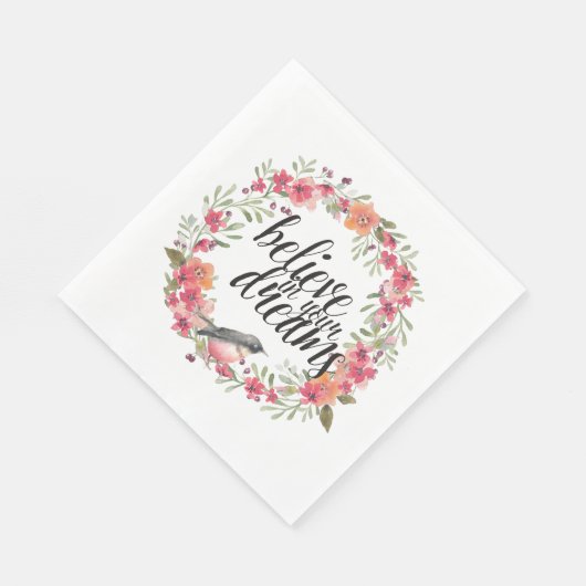 夢信じの中で鳥ピンクのフローラ スタンダードランチョンナプキン (角)