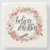 夢信じの中で鳥ピンクのフローラ ストーンコースター (正面)