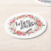 夢信じの中で鳥ピンクのフローラ ラウンドペーパーコースター (アングル)