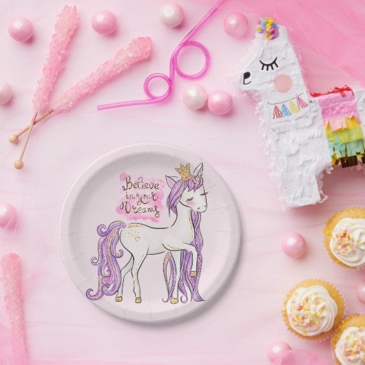 「夢信じの中で」ユニコーン・ガールズ誕生日7» ペーパープレート (パーティー)
