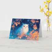 夢幻の黄昏に佇む秋のフクロウ カード (黄色い花)