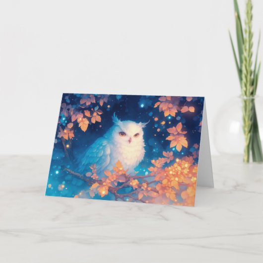 夢幻の黄昏に佇む秋のフクロウ カード (正面)