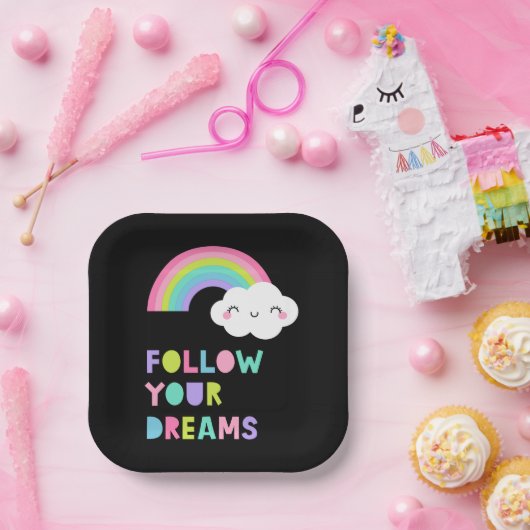 夢後を追にかわいい虹の雲 ペーパープレート (パーティー)