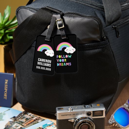 夢後を追にかわいい虹の雲 ラゲッジタグ (正面&裏面)