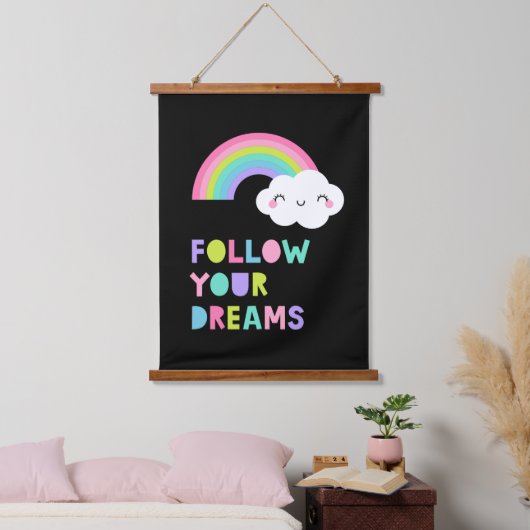 夢後を追にかわいい虹の雲 吊り下げ型タペストリー (寝室)