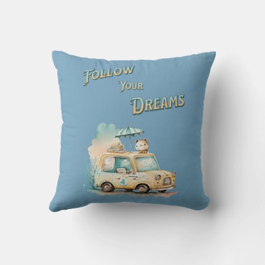 夢後を追は可愛い小さな車の水色ブルー クッション (裏面)