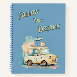 夢後を追は可愛い小さな車の水色ブルー ノートブック