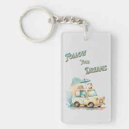 夢後を追は可愛い小さな車の水色 キーホルダー