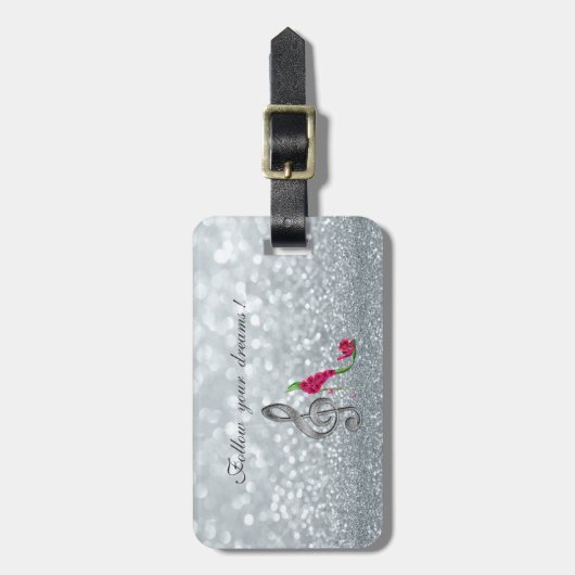 夢後を追、キラキラ、ヒール、ヴィオリン鍵 ラゲッジタグ (正面縦)