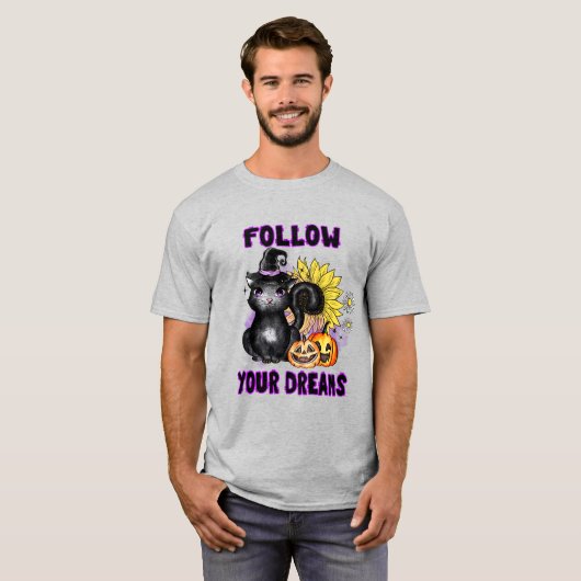 夢後を追- Black Cat Jack-O-Lantern Tシャツ (正面フル)