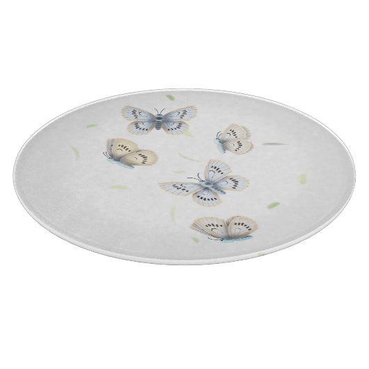 夢心地の飛行機切断で青とクリームの蝶 カッティングボード (角)