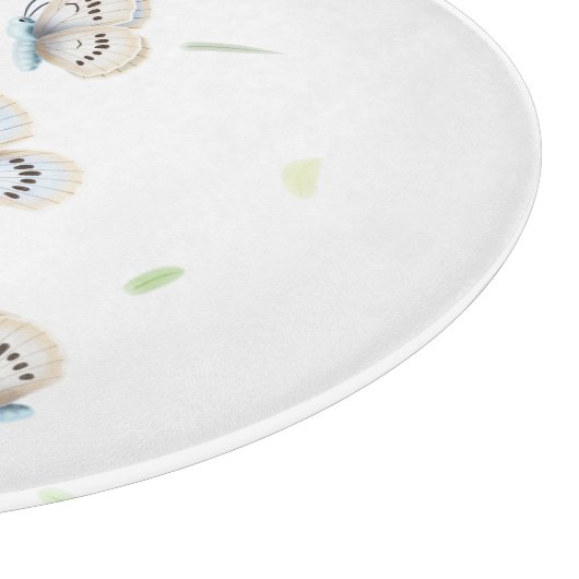 夢心地の飛行機切断で青とクリームの蝶 カッティングボード (角)