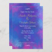 夢想抽象芸術カラーズブルーピンクパープル結婚ズ 招待状 (正面/裏面)
