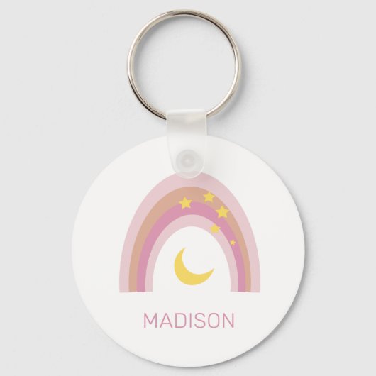 夢想時レインボー、女の子かわいいボホピンクカスタム色 キーホルダー (正面)