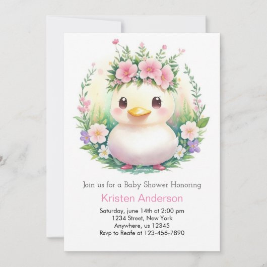 夢想的なアヒルの冒険ガールベビーシャワー 招待状 (正面)